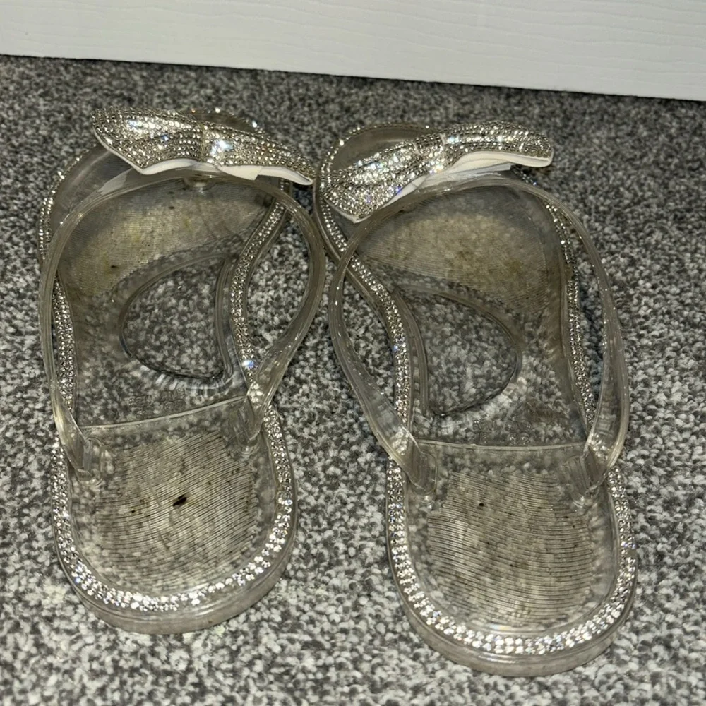 Clear jewel rimmed gel thong slippers with jeweled bows women’s size 8 - Picture 7 of 9